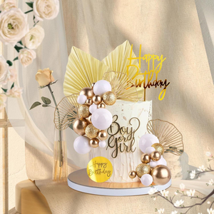 Décoration de gâteau en gros d'usine : fleurs d'hibiscus, boules de mousse aux couleurs variées, feuilles de palmier, topper de gâteau Joyeux Anniversaire Flamant rose - Product Image 1