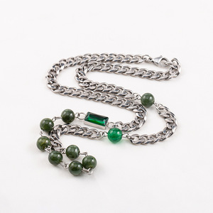 สร้อยคอคิวบาประดับคริสตัลอาเกตสีเขียวประดับลูกปัดเหล็กไทเทเนียมสำหรับสวมใส่ทุกวันฤดูร้อนปี 2022 - Product Image 4