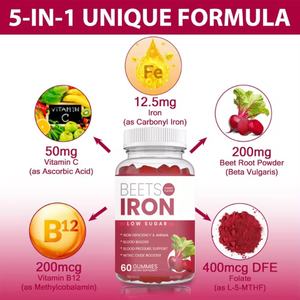 Complément de fer en gommes OEM sous marque privée, meilleur prix, avec vitamine C, curcuma, acide folique et complexe de vitamines B - Product Image 4