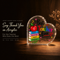 Plaque en acrylique transparente imprimée en forme de cœur, support de bureau autoportant avec base, thème enseignant, souvenir pour cadeau de remise de diplôme ou de départ