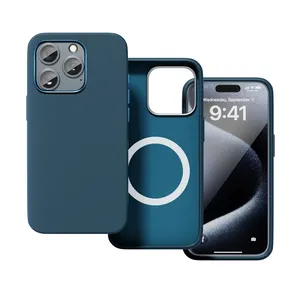 Casing ponsel magnetik silikon cair kamera logam pengisian cepat nirkabel untuk Iphone 11 12 13 14 15 pro max plus casing de lujo