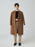 Manteau en laine pour homme, long, double face, double boutonnage, décontracté, uni, couleur unie, luxe léger, réversible, imperméable, respirant