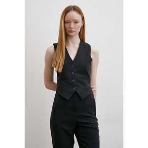 Chaleco con Copas Forradas, Traje Negro para Mujer, Chaleco con Decoración de Botones - Product Image 6