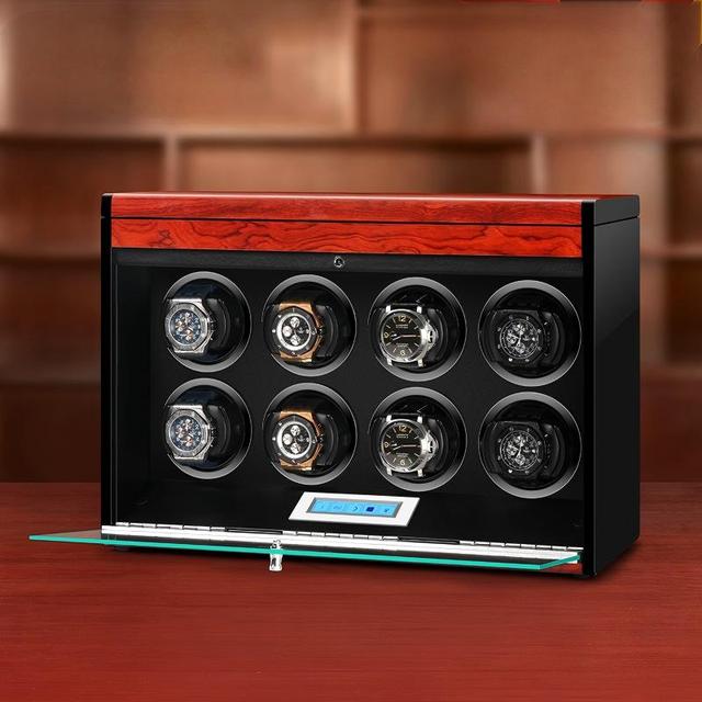 Automatic Rotating Wooden Luxury Watch Winder Box Smart Gyro orbit High Quality Custom Display Grain Drower Black 8 Slot