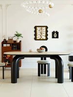 Ensemble de table à manger ovale en pierre, style antique, base en bois, six places, meubles pour appartement, hôtel, villa