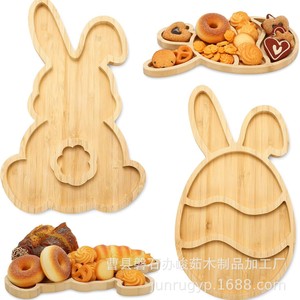 Bandeja de aperitivos de Pascua con forma de conejo, plato de postres de madera con divisiones para servir frutas y dulces en fiestas - Product Image 5