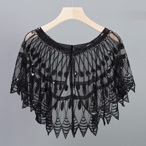 Vestido de Fiesta Retro Europeo Americano de los Años 20, de Poliéster con Puntos, para Banquete, Boda, con Capa, Vestido de Noche, Chal de Lentejuelas para Mujer - Product Image 3