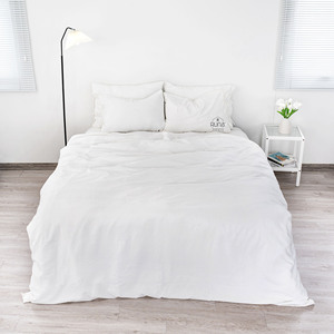 Pre-washed 100% Cotton Ivory White <b>Bedding</b> <b>Set</b> Of 4 pcs Soft, Breathable, Faux Linen Surface Material Size Customized - Product Image 6