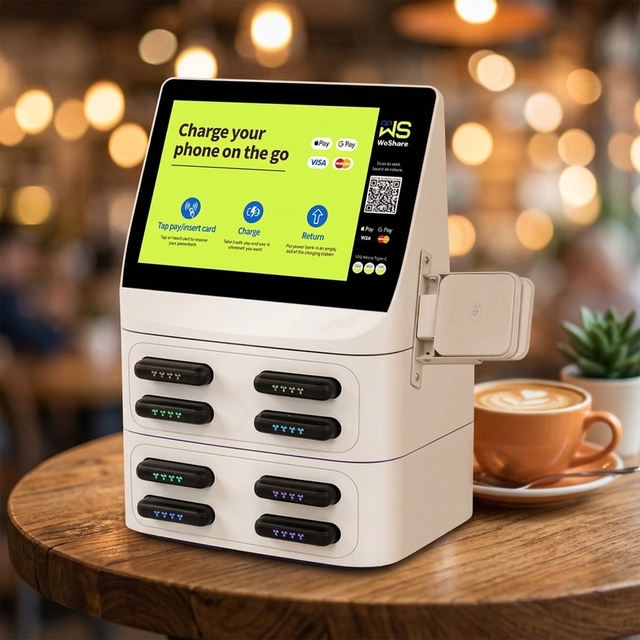 Portable 4/8/12/16 Slots 8000mAh Quick Charge Shared Power Bank Rental Station with Touch Screen and Card Payment