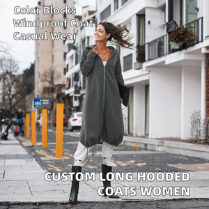 Oversized Long Hooded <b>Cardigan</b> Women Plus Size Solid Color Knitted Full Sleeve Autumn Casual Coat Beige - Product Image 2
