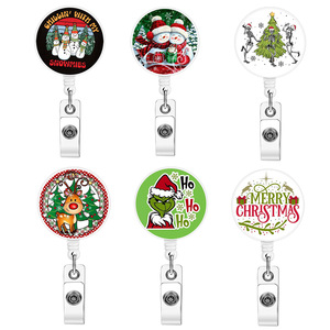 Porte-badge rétractable transfrontalier Père Noël, monstre vert renne avec clip dorsal, cadeau chapeau de Noël - Product Image 1