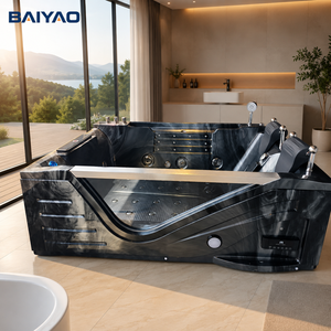 Jacuzzis en Oferta, <span class=keywords><strong>Bañera</strong></span> de <span class=keywords><strong>Hidromasaje</strong></span> Acrílica Blanca y Negra para Dos Personas con Tres Faldones, <span class=keywords><strong>Bañera</strong></span> de Lujo para Hotel - Product Image 2