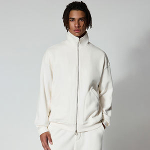 Felpa <span class=keywords><strong>Oversize</strong></span> di Alta Qualità con Collo Alto, <span class=keywords><strong>Giacca</strong></span> <span class=keywords><strong>Bianca</strong></span> con Zip Stile Hip Hop, Tuta da Uomo con Doppia Cerniera - Product Image 1