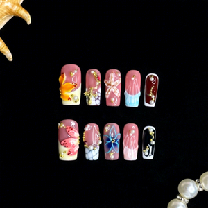 롱프레스 네일즈 핫세일 엑스트라 롱 코핀 3D 참 장식 파티&웨딩용 핸드메이드 도매 고급 가짜 네일 세트 - Product Image 6