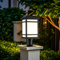 Iluminación LED Exterior Moderna, Funcional, Resistente a la Intemperie IP44, 50000 Horas de Duración, Lámpara de Pilar Cuadrada de Aluminio Negro para Puerta Exterior