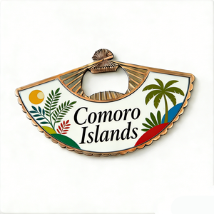 Souvenir touristique <span class=keywords><strong>des</strong></span> îles <span class=keywords><strong>Comores</strong></span>, aimant de réfrigérateur personnalisé en forme d'éventail en alliage de zinc - Product Image 1
