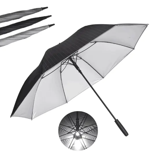 カスタムロゴ印刷防風自動アンチUV27インチ反射記事付き高級ライトアップストレートゴルフLED傘