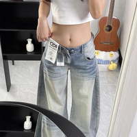 Jeans wanita gaya baru musim gugur 2025 jins Scimitar Retro Amerika kaki lurus longgar panjang selantai pinggang antilembap