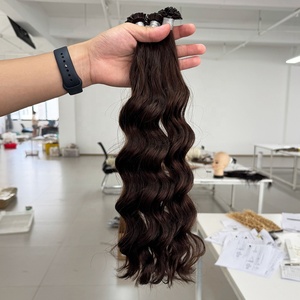Extensioni di <span class=keywords><strong>Capelli</strong></span> Umani di Alta Qualità, Marrone Scuro, Ondulati Russi, Doppia Trama, con <span class=keywords><strong>Cheratina</strong></span> K Tip, Mini K Tip - Product Image 3