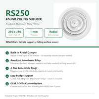 Diffuseur rond en aluminium anodisé RS250, blanc, pour système de ventilation, vente en gros