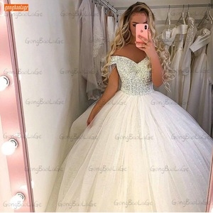 White Wedding Dress Mid Waist High Neck Lace Long Sleeves Short Style For Slim Look - Product Image 3