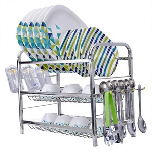 Escurridor de Platos de Acero Inoxidable de 2 Niveles con Ganchos para Utensilios para Encimera de Cocina - Product Image 4