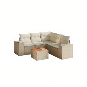 Ensemble de canapés de jardin en rotin beige 6 places, mobilier d'extérieur résistant aux intempéries, design contemporain - Product Image 1