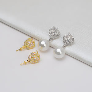 Boucles d'oreilles en argent S925 avec double perle de 6-8 mm, pour femme, 4368, accessoires de bricolage, plateau vide, belles boucles d'oreilles en perles - Product Image 1