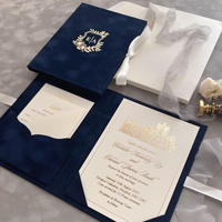 Carpeta Folio de Terciopelo Azul Marino con Logotipo Personalizado en Relieve Dorado, Monograma, para Boda o Porta Certificados de Negocios VIP de Lujo