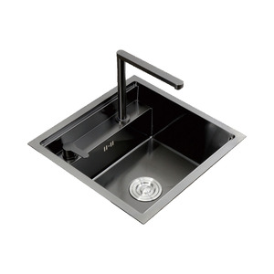 Fregadero de titanio negro PVD 490x480mm con grifo elevable SUS304, de empotrar, incluye grifo - Product Image 1