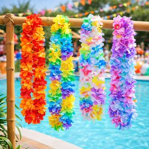 สร้อยคอพลาสติกดอกฮูลาแบบทรอปิคอล สีสันสดใส สำหรับตกแต่งงานปาร์ตี้ธีมฮาวาย สำหรับงานเลี้ยงฮาวายลูอาว และงานปาร์ตี้ทรอปิคอล - Product Image 5