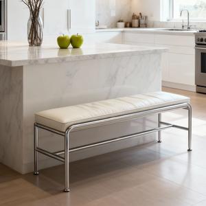 Modern Minimalist Leather <b>Shoe</b> <b>Bench</b> Stainless Steel Frame Durable Living Room Furniture - Product Image 3