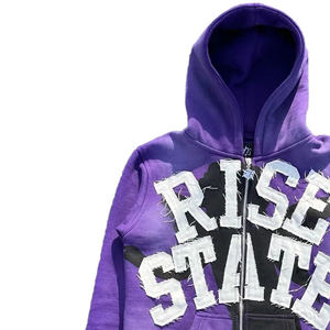 Nuevas sudaderas con capucha personalizadas de estilo urbano 2026, sin cordón, de forro polar, con cremallera, vintage, de doble capa, con efecto desgastado para hombre. - Product Image 2