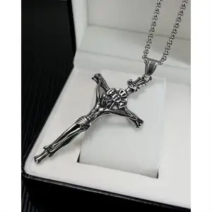 Punk Titanium Steel New Cross Pendant Wholesale European and American Personality Stainless Steel Casting Menprime Necklace
