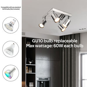 Foco de Techo GU10 Directo de Fábrica, Moderno, de 4 Luces, Cromado Pulido, Base Cuadrada Ajustable, para Sala de Estar y Dormitorio - Product Image 5