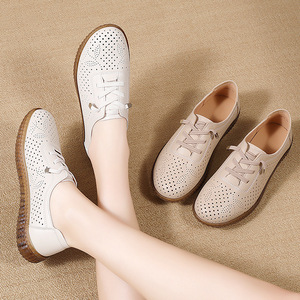Mocassins d'été en cuir véritable pour femmes ouverts grande taille respirant creux décontracté maman sabots semelle souple sans lacet <span class=keywords><strong>petites</strong></span> <span class=keywords><strong>chaussures</strong></span> en cuir - Product Image 4