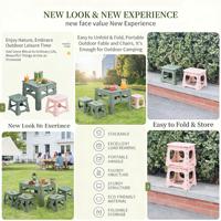 Ensemble table et tabourets pliants en plastique robuste, portable avec poignée intégrée, idéal pour le camping, la terrasse et les voyages