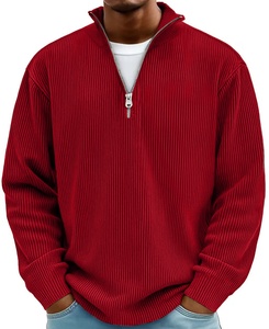 2026 Polo a maniche lunghe in <span class=keywords><strong>velluto</strong></span> a <span class=keywords><strong>coste</strong></span> Casual con collo alto Casual a quarto di Zip tinta unita - Product Image 4