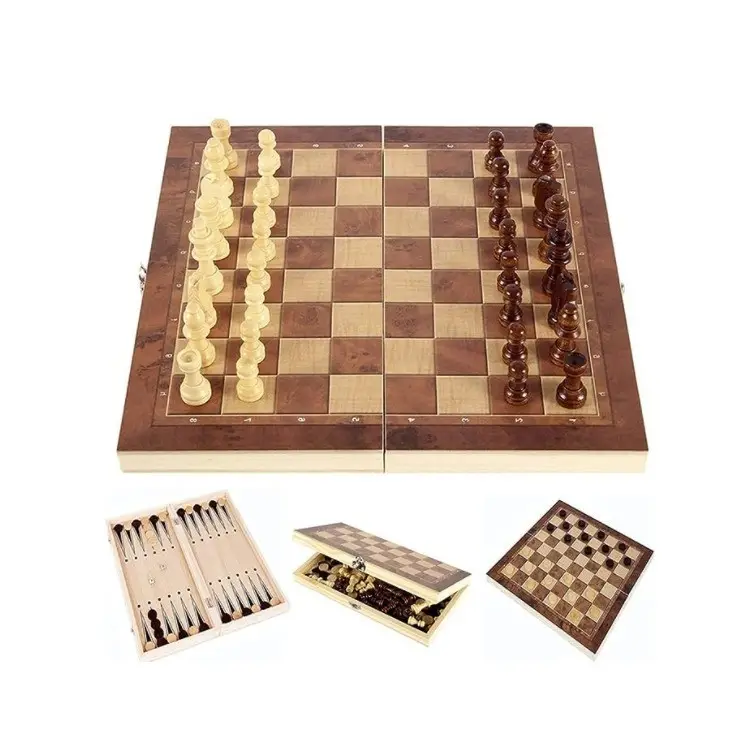 Newly Designed Chess Set Folding Storage Wooden Board Chess Set 3 In 1 Chess Board Game For Adults