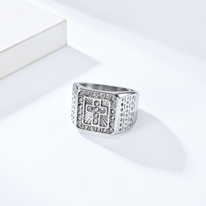 Hip Hop <b>Titanium</b> Steel 18K Gold Plated Cross <b>Ring</b> With Diamond Pave Setting For Men's Jewelry Gift - Product Image 3