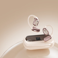 Écouteurs Traducteurs Professionnels T23 Élégants à Oreille Libre, Or Rose Métallique, Crochets d'Oreille, Bluetooth 5.4 avec Affichage LED de la Batterie