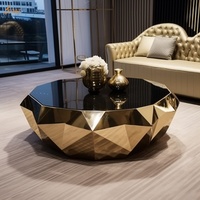 Salon intérieur de style moderne Décoration d'art abstrait Table basse pour thé en métal doré avec diamant Table en acier inoxydable poli miroir