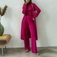Ensemble tricoté trois pièces pour femme, style vente en gros, avec logo personnalisé, pantalon couleur unie
