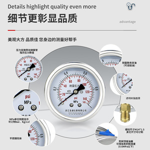 Axial edgeless clamp-type shock-resistant pressure <b>gauge</b> YN60ZK radial precision shock-resistant <b>threaded</b> connection pressure - Product Image 2
