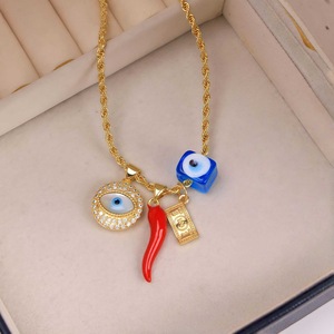 Collana con Ciondolo Occhio Blu e Peperoncino BD-D571, Amuleto Occhio Turco, Gioiello Artigianale, Regalo Portafortuna per Donne - Product Image 4