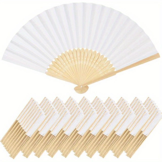 DIY Portable Chinese Bamboo Fan Blank Handheld Paper Fans Bamboo Folding Hand Fans for Wedding Gift and Home DIY