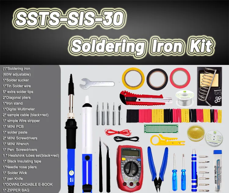 30PCS Soldering Iron Kit Electronics, Soldering Iron 60W Adjustable Temperature solder tools set