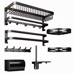 Kit de accesorios de baño de artículos sanitarios de aluminio negro mate de 7 piezas de diseño moderno, inodoros plegables autoadhesivos, bidés - Product Image 1