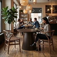 Table et chaises rondes en bois modernes pour restaurant, hôtel, café, à utiliser dans la salle d'entrée, la réception et la salle de thé