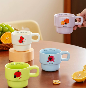 Wholesale New Design <b>Stackable</b> Ceramic Coffee <b>Mug</b> Customizable Fruit Pattern & Logo Macaron Color Cup for Gift Bulk Purchase - Product Image 3